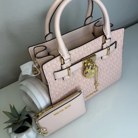 MICHAEL KORS Hamilton Small Satchel & Zip Coinpouch Set in Powder Blush NWT - Picture 2 of 15